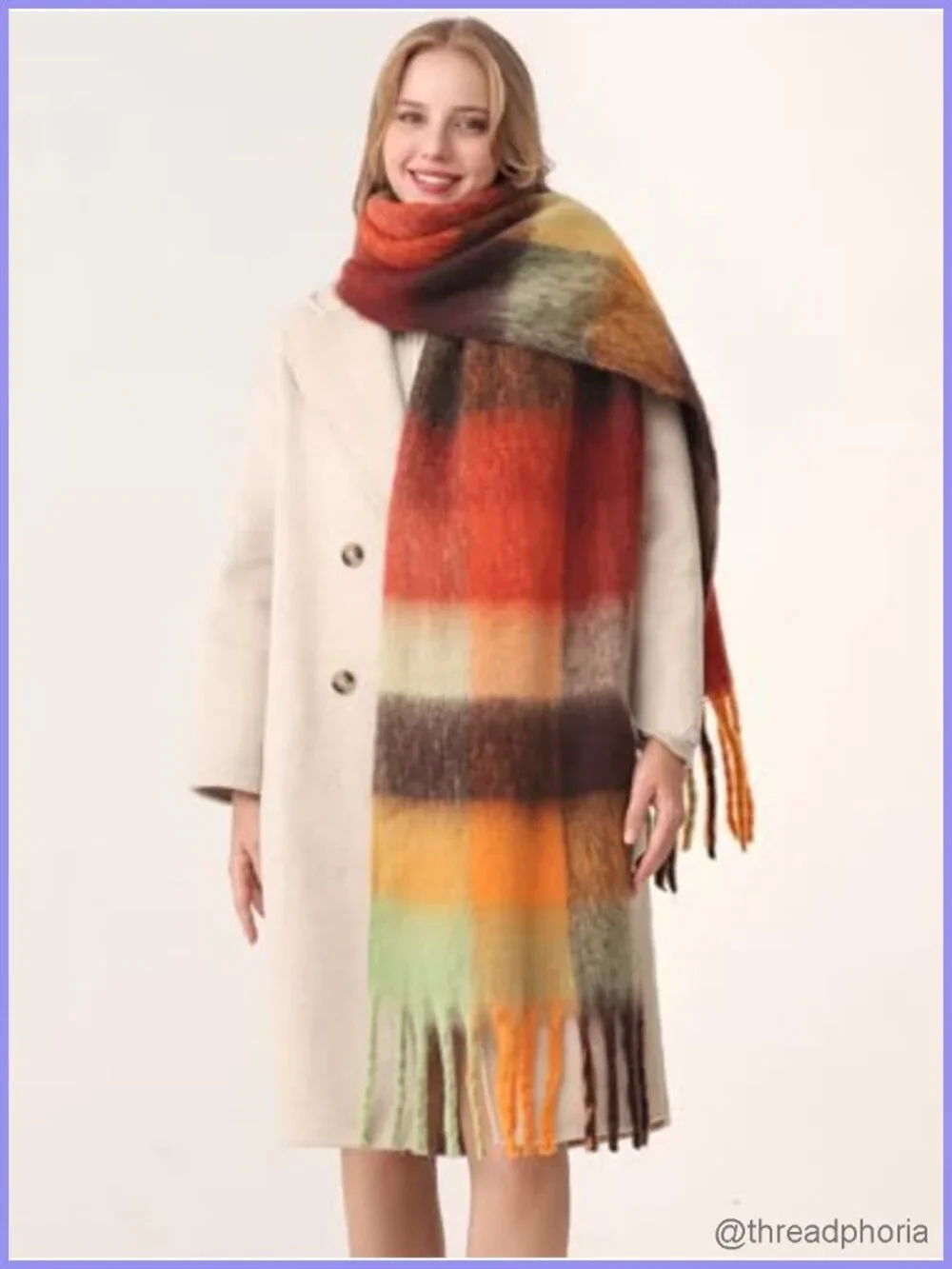Chunky Plaid Scarf & Wrap Shawl Winter Oversized Thick Tassel Warm